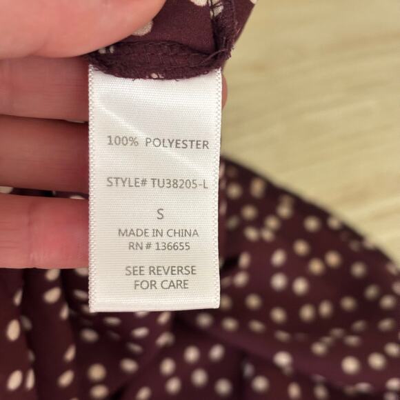 West‎ Kei Blouse Small Brown Cream Wrap Drape Hi Lo Flowy Loose Career Church - Picture 12 of 12